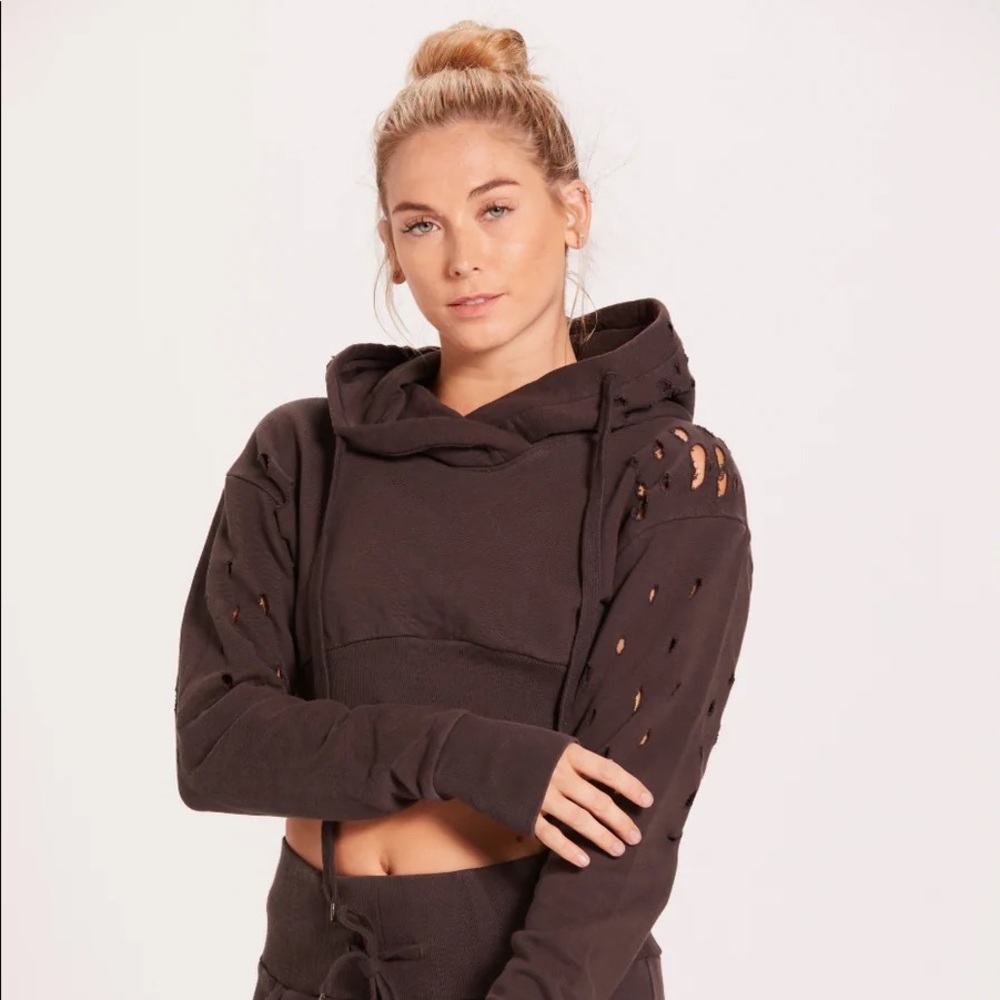 Distressed Crop Hoodie NWOT